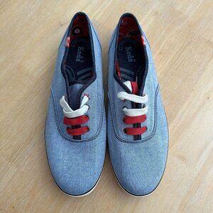 Keds Sneakers Womens Blue Chambray Patriotic Nautical Stripe Comfort Slip on 8